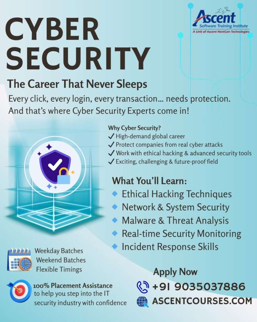 Students trained at Ascent Software Training Institute have attended interviews for roles in:

- SOC Analyst
- Security Analyst
- Penetration Tester
- Cloud Security Associate

with opportunities in Bangalore-based IT companies, startups, and service organizations.