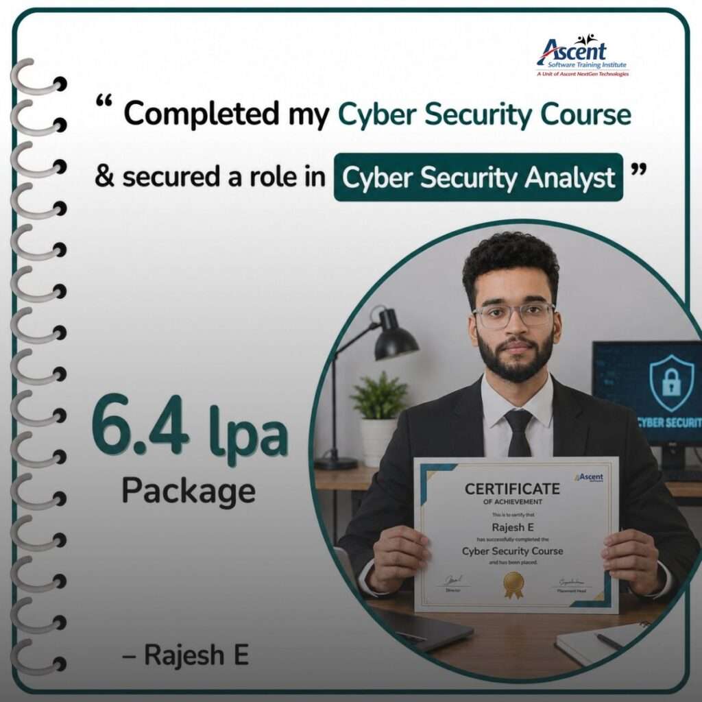 Rajesh E, completed Cyber Security certification at Ascent Software Bangalore