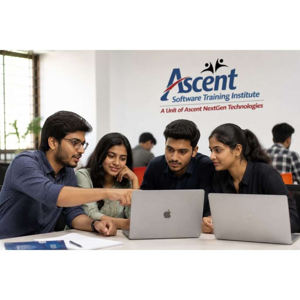 Students learning full stack development in a classroom